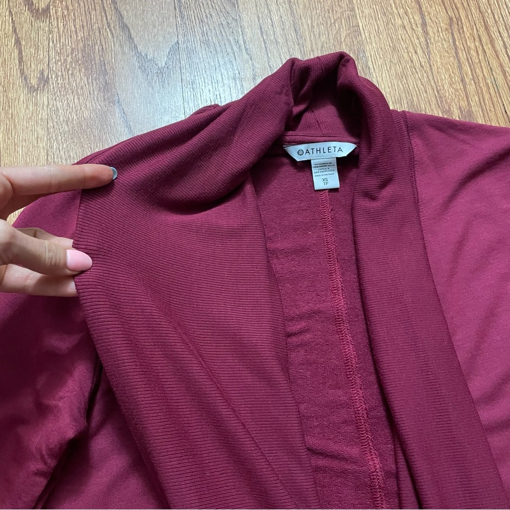Athleta Pranayama Modal Wrap Coffeeberry Red Open Cardigan Sweater size XS - Picture 7 of 16